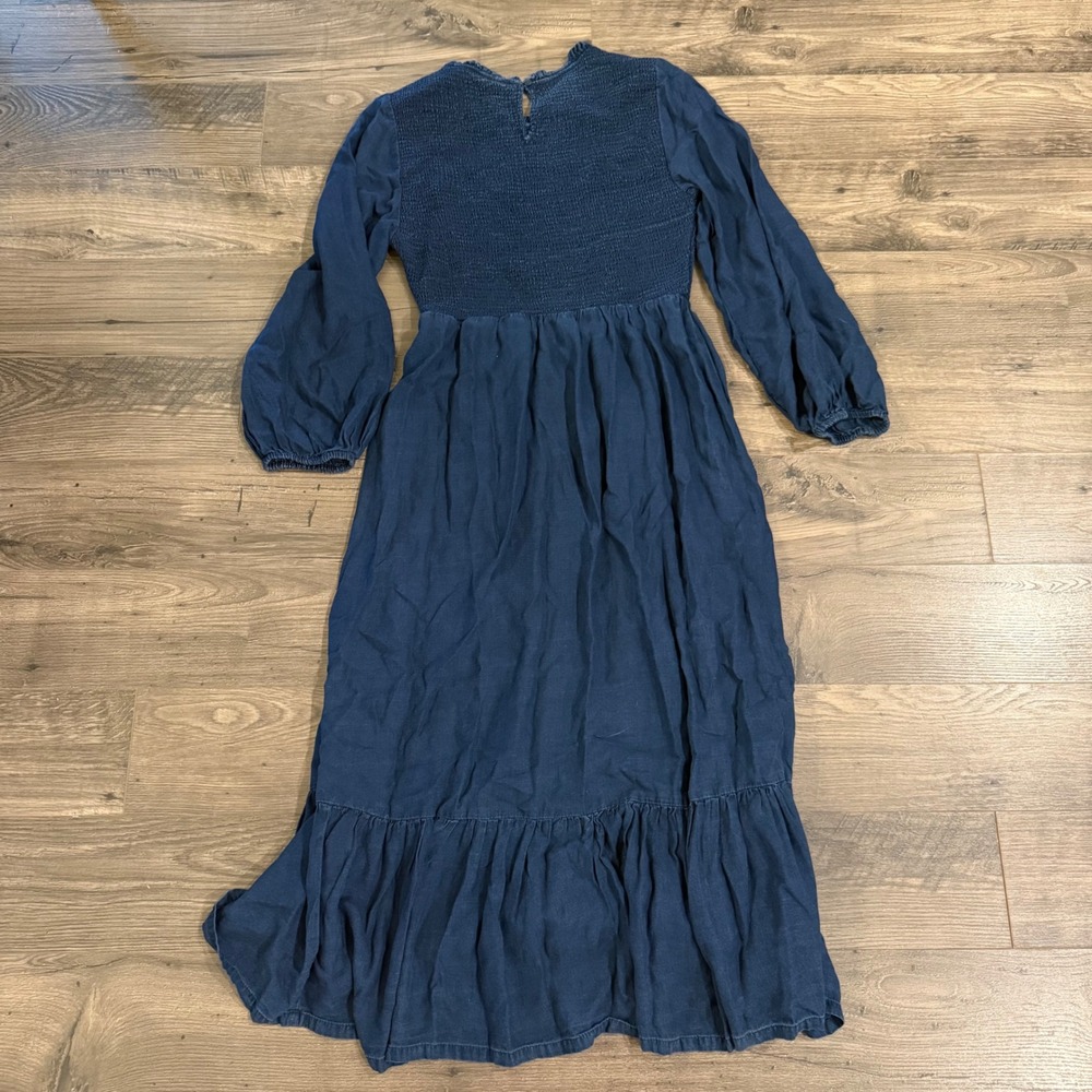 Old Navy Womens Medium Blue Smocked Long Sleeve Tiered Lyocell Midi Dress - Picture 4 of 11